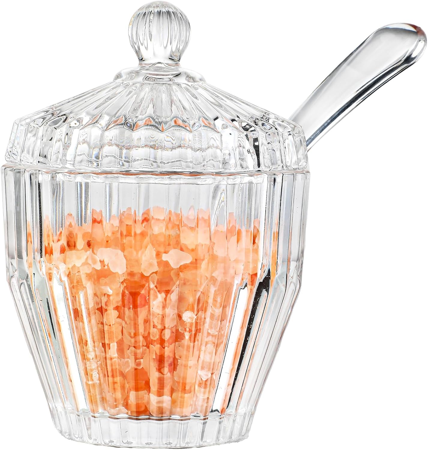5 Oz Glass Salt Cellar with Lid Serving Spoon Clear Salt Pot Pepper Storage J...
