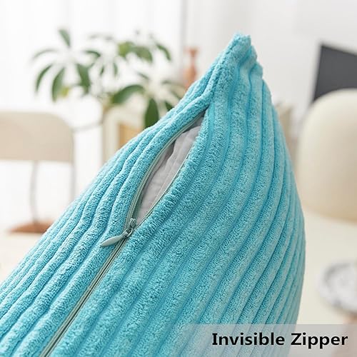 Miniatura 4 de Home Brilliant Funda de Almohada Verde Azulado 24x24 Grande de Pana Rayada con Textura de Felpa de Terciopelo Euro Cojín Decorativo Funda de