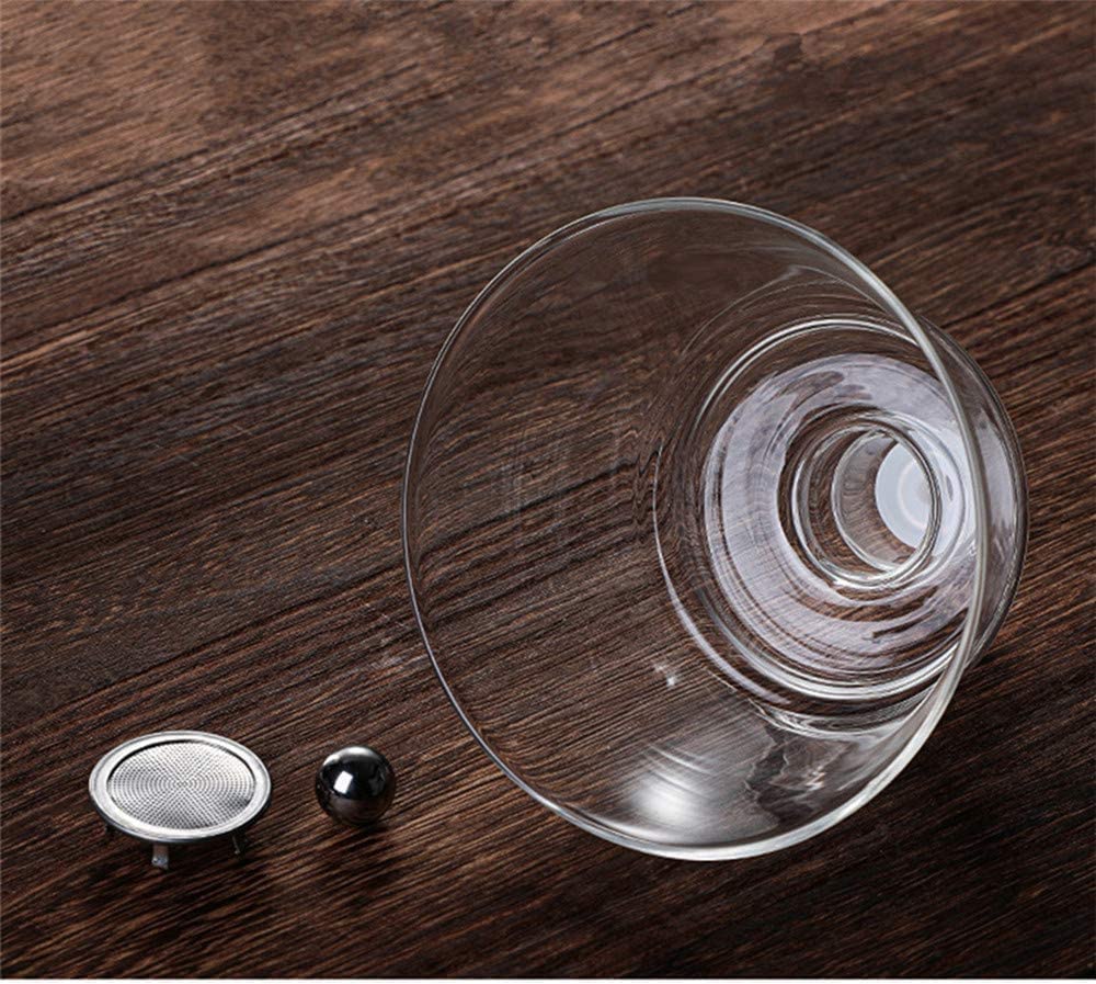 RORA Tetera de vidrio semiautomática con tapa giratoria para flujo de agua magnético, juego de tetera de vidrio de madera con 6 cuencos (tetera con 6 tazas)