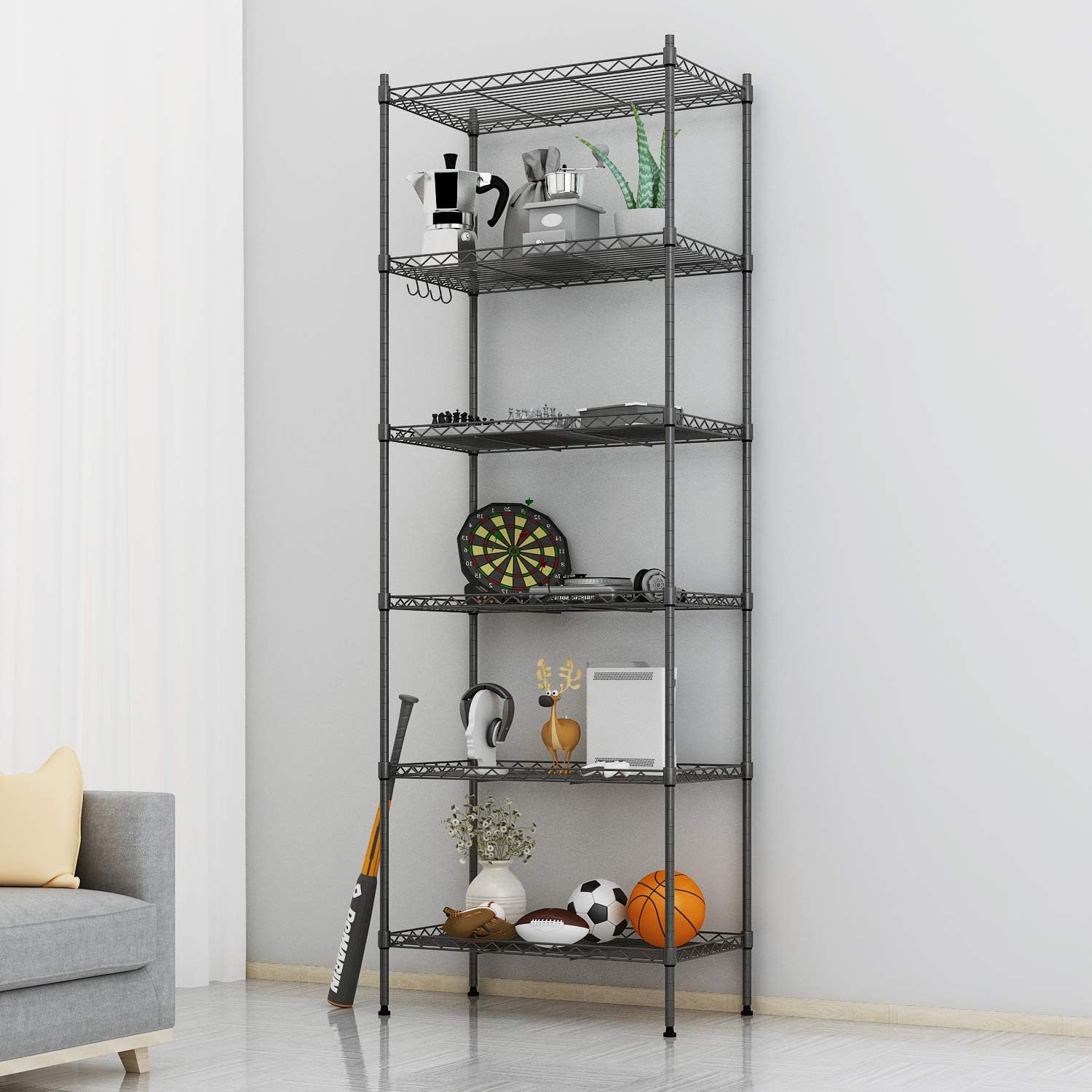 Devo Pantry Shelves, Black Storage Shelves, Height Adjustable Shelf for Shelving, Kitchen Storage, Bathroom Organizer (21" L * 11" W * 63" H)