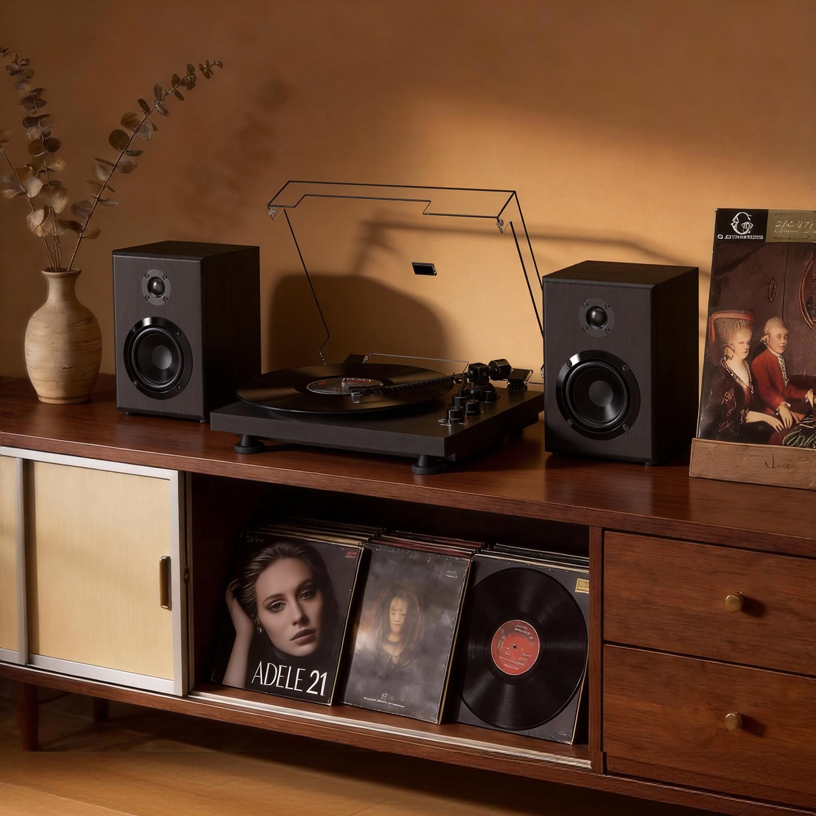 Trynnay Tocadiscos con contrapeso Ajustable, Entrada/Salida Bluetooth, 33/45 RPM, Reproduce Discos de Vinilo de 7/10/12 Pulgadas, Sonido Hi-Fi para Amantes de la música de Vinilo, Negro
