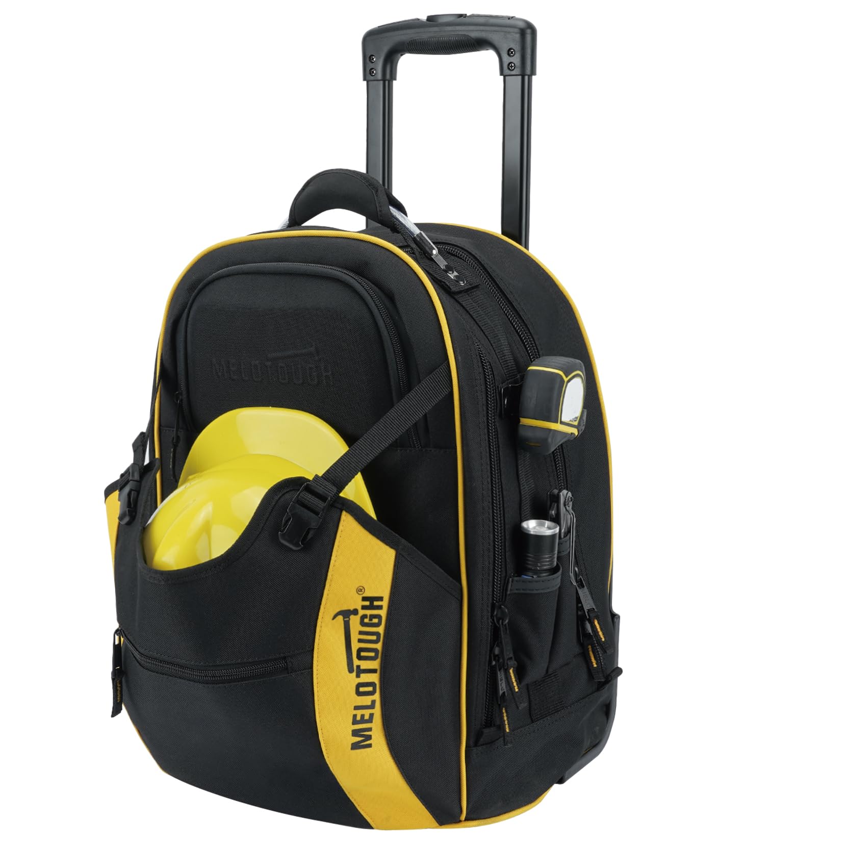 MELOTOUGH Bolsa de herramientas rodante con asa telescópica con ruedas, bolsa pesada con ruedas, 35 bolsillos, bolsa de herramientas para electricista, bolsa organizadora de herramientas para hombres