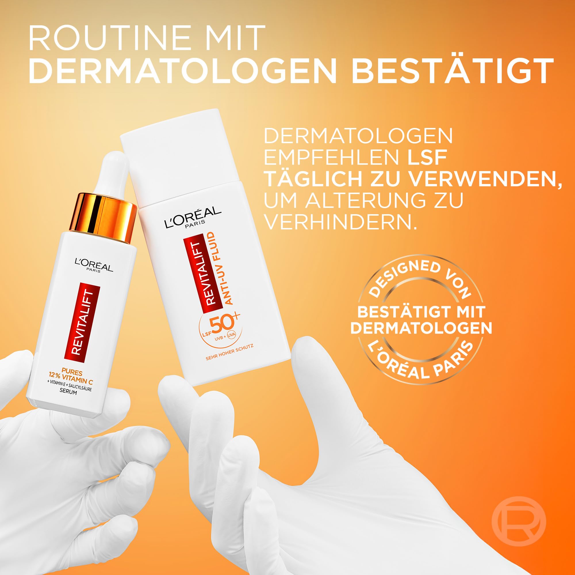 L'Oréal Paris Gesichtspflege-Set mit Vitamin C Serum und Anti-UV-Fluid mit LSF 50+, Für einen strahlenden Hautton, Gegen erste Anzeichen der Hautalterung, Revitalift Clinical Vitamin C, 30 ml + 50 ml