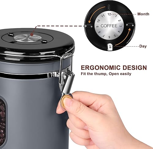 Miniatura 2 de Recipiente de café hermético de 60.9 fl oz con ventana transparente para rastreador de fecha, almacenamiento de granos de café de 22.8 onzas