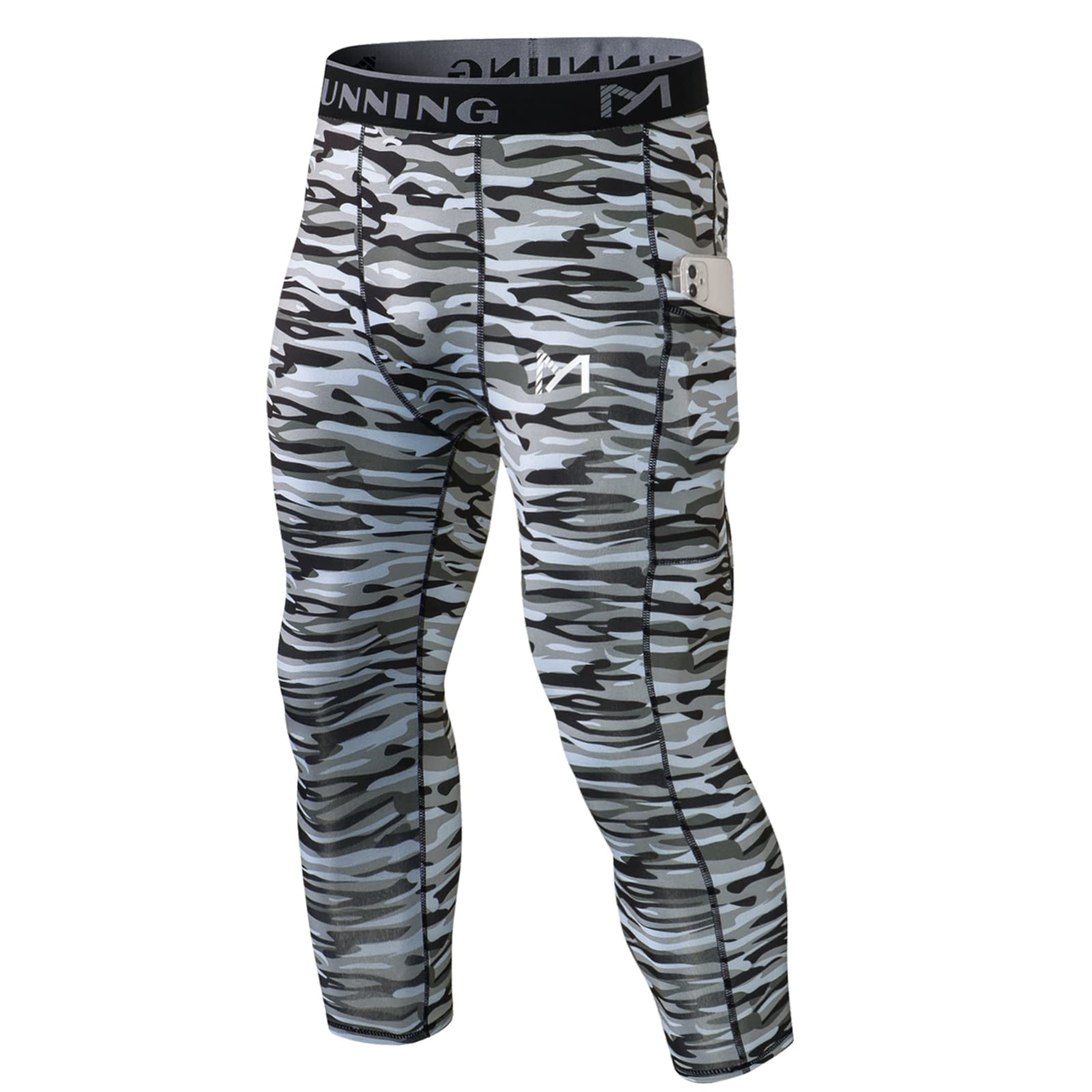 MEETYOO Men’s Leggings, Sports Compression Tights Quick Dry Base Layer Bottom Training Pants for Running Cycling Workout Gym Black Camouflage