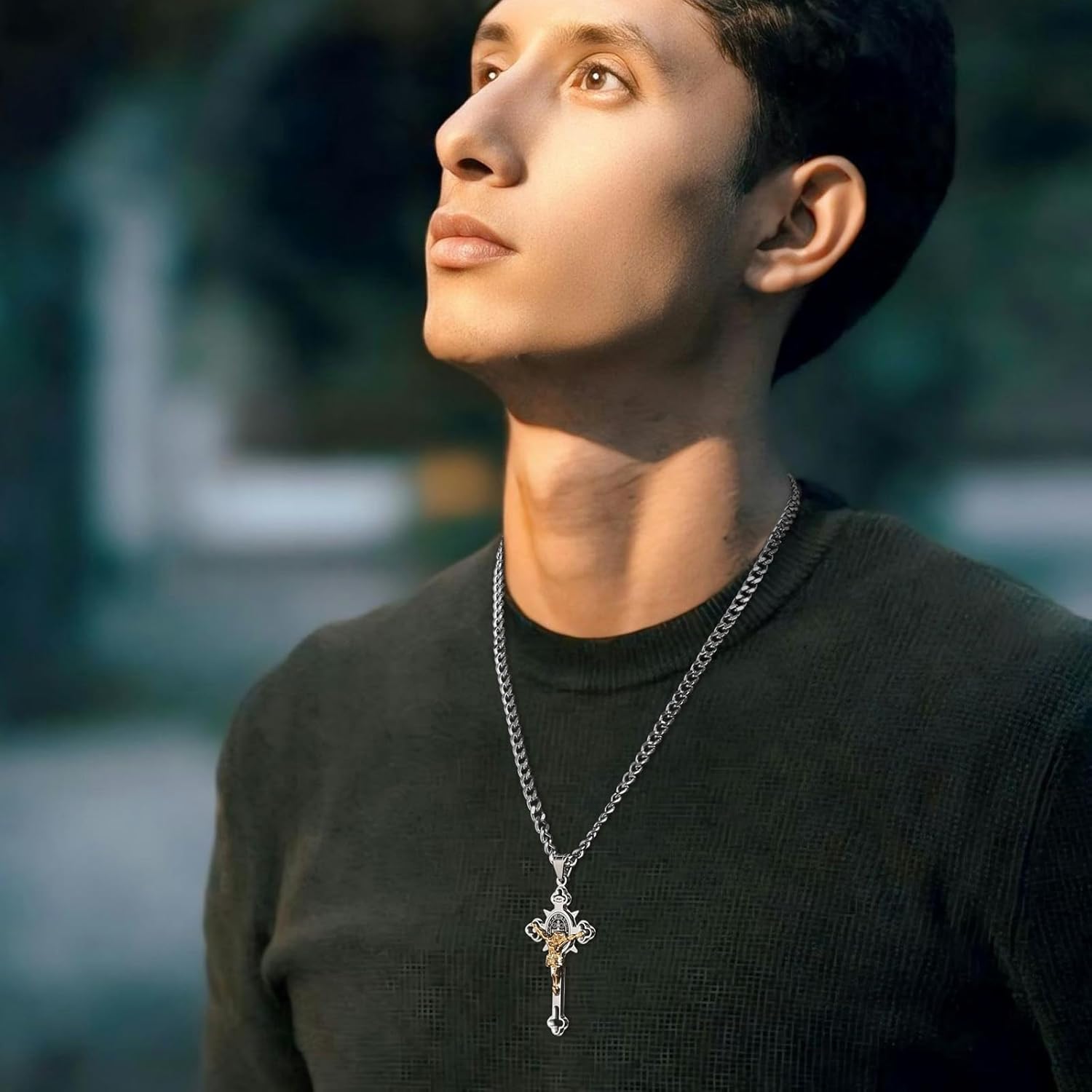 HZMAN Religion Stainless Steel Saint St St. Benedict Crucifix Cross Pendants Necklace INRI - Image 3