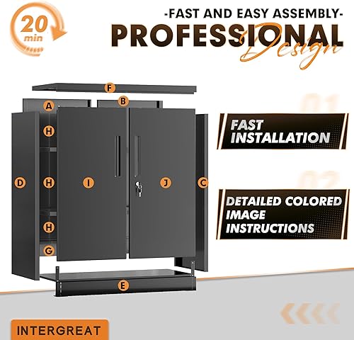 Miniatura 7 de INTERGREAT Armarios de almacenamiento de metal con cerradura, gabinete de almacenamiento de oficina con cerradura de 36 pulgadas con 2 puertas y 2
