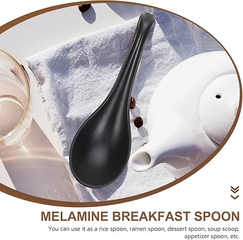 Miniatura 5 de Hemoton 6 cucharas de sopa de melamina de ramen, mango largo, color negro, ideal para el hogar, restaurante, hotel, 6.29 x 1.96 x 0.78 pulgadas