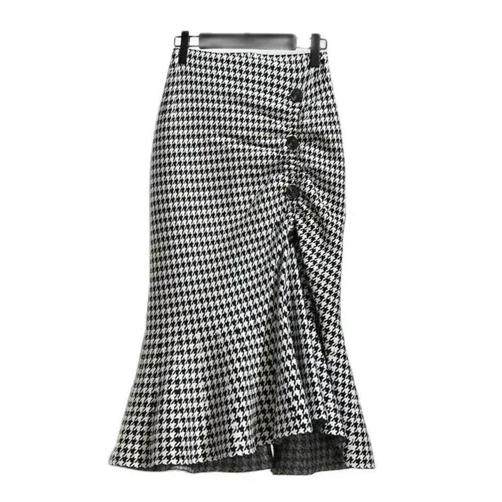 Długa spódnica trąbka vintage guziki z wysokim stanem damskie syrena spódnice do połowy łydki odzież damska moda