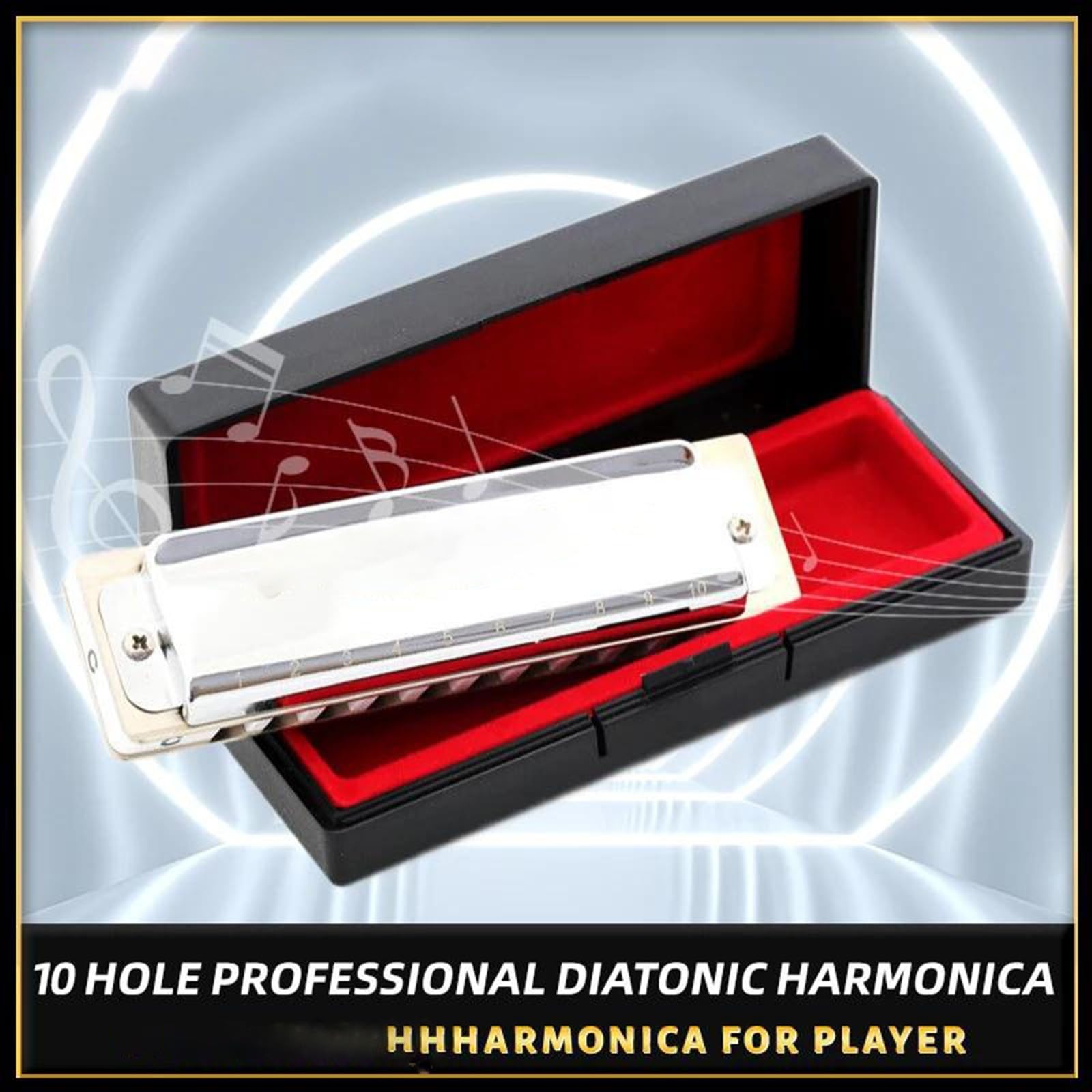 Instrument Harmonijkowy 10-dołkowa harmonijka Blues Harp Diatoniczna Klucz C Srebrny Kolor Pokrowiec Do Występów Gracza(Gb)