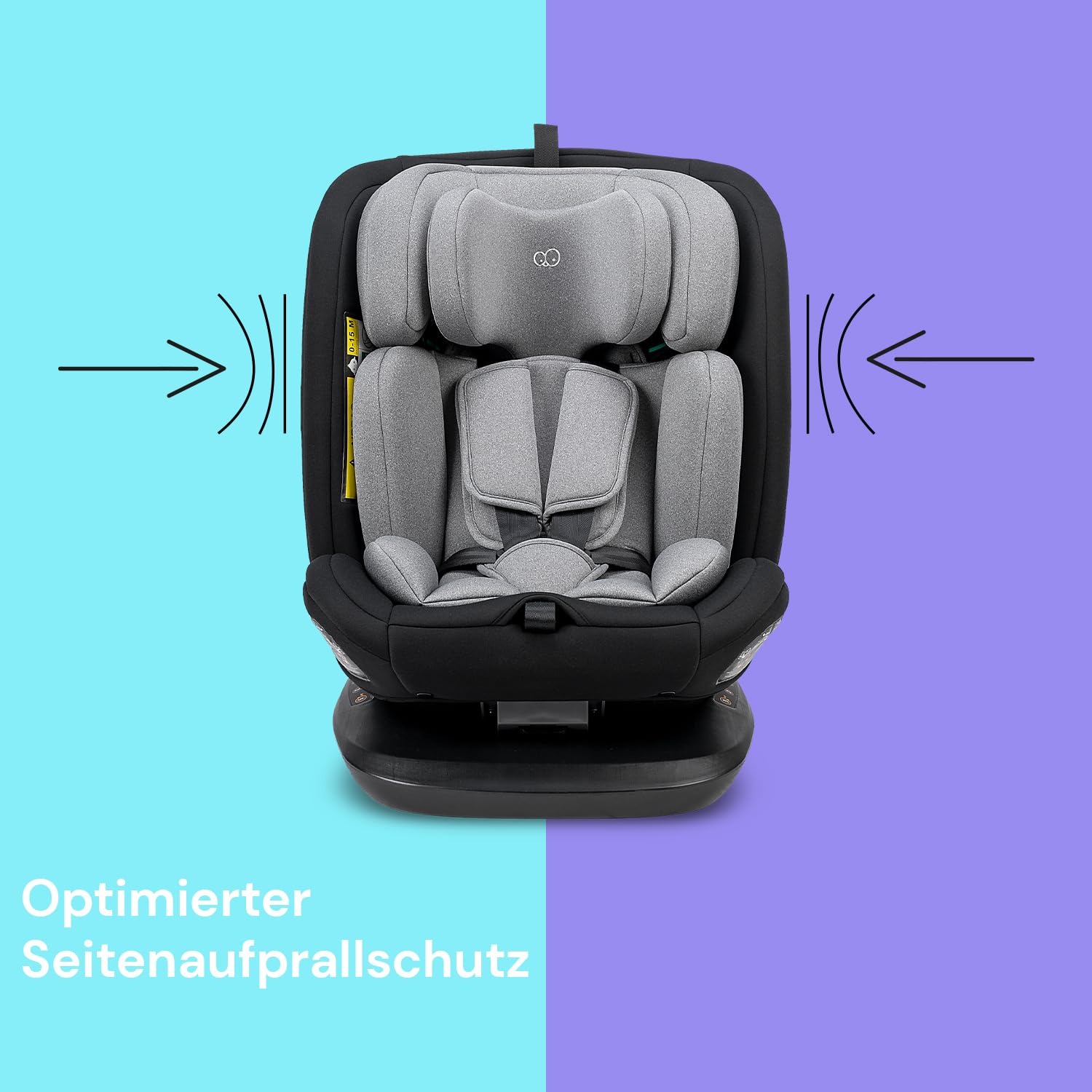Booboo Safety Lissabon – Der flexible 360° drehbare Kindersitz (40-150 cm), sicher & mitwachsend, Reboard bis 4 Jahre, Isofix & Top-Tether, extra Komfort – Black Grey