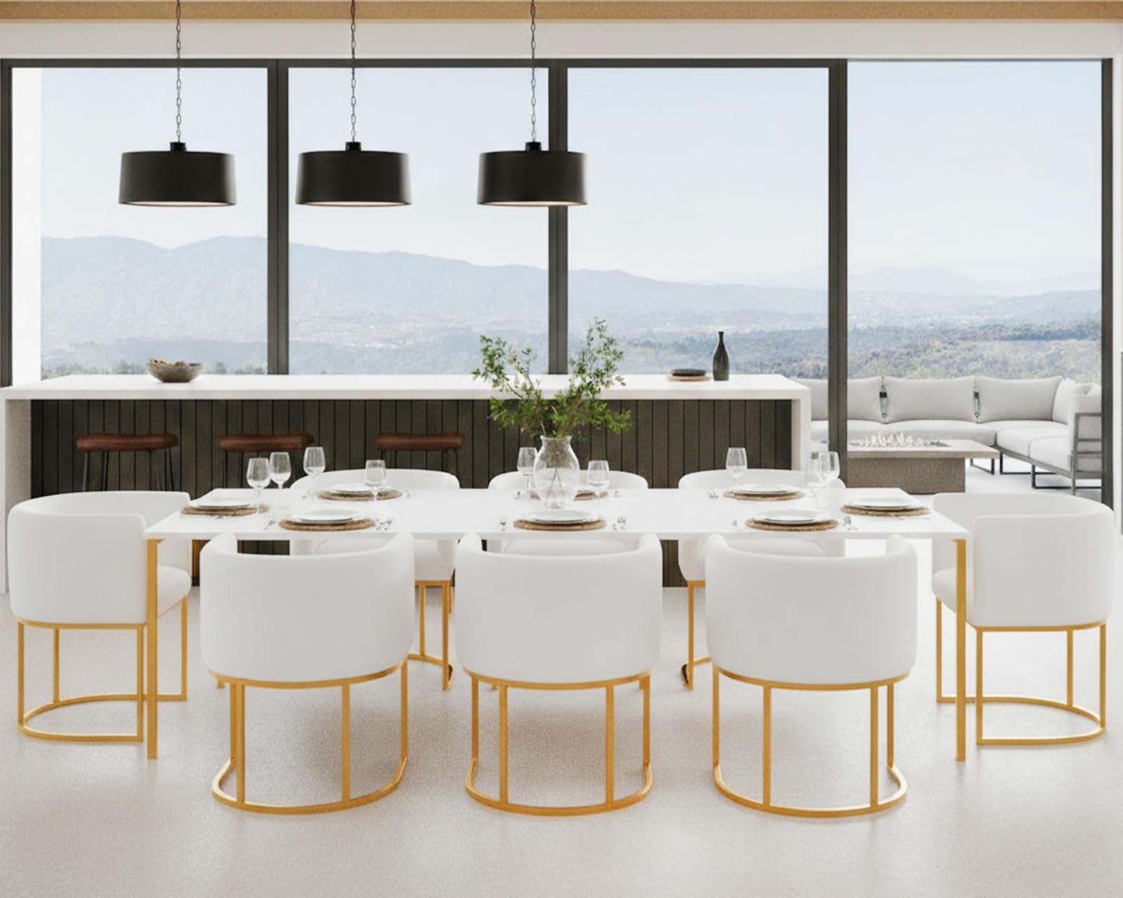 HNY Mid Century Modern Upholstered Barrel Dining Chairs with Arms Set of 8, Leather Kitchen &amp; Dining Room Chairs, 18.5" Wide Accent Chairs for Dining Room Living Room with Gold Metal Frame, White