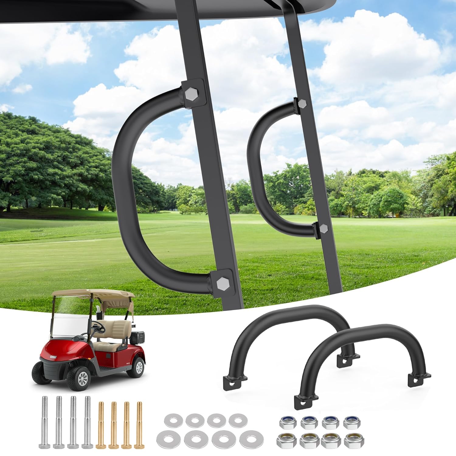 Photo 1 of 10L0L Universal Golf Cart Grab Handles for Yamaha/EZGO/Club Car Square Tube Vehicles, Safety Golf Roof Grab Bar Handles, Easy Installation, Set of 2-Black