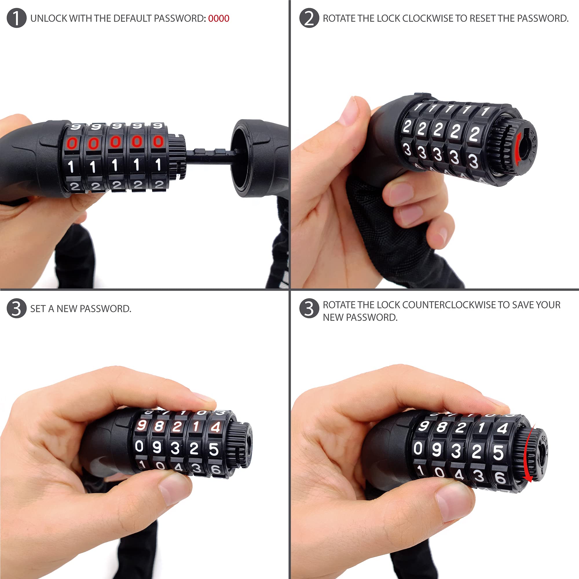 KRASER KR610 Chaine Antivol Vélo avec Code à 5 Chiffres Plus Sécurisée, Maillons en Acier ø8mm Plus Épais et Résistants avec Housse en Nylon Anti-Rayures pour Vélo Trottinette Bike Lock, 100cm