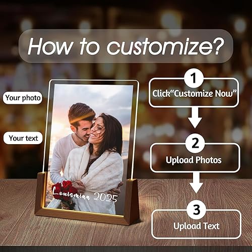 Miniatura 2 de LOUISMIAA - Marcos de fotos personalizados con luz nocturna, placa decorativa para aniversario, cumpleaños, día de la madre, día del padre, San