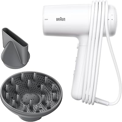 Asciugacapelli Braun HD2.21, potente con diffusore e concentratore, Tecnologia IONTEC, motore da 2200W, 3 temperature e 2 velocità, bianco, BRHD235E