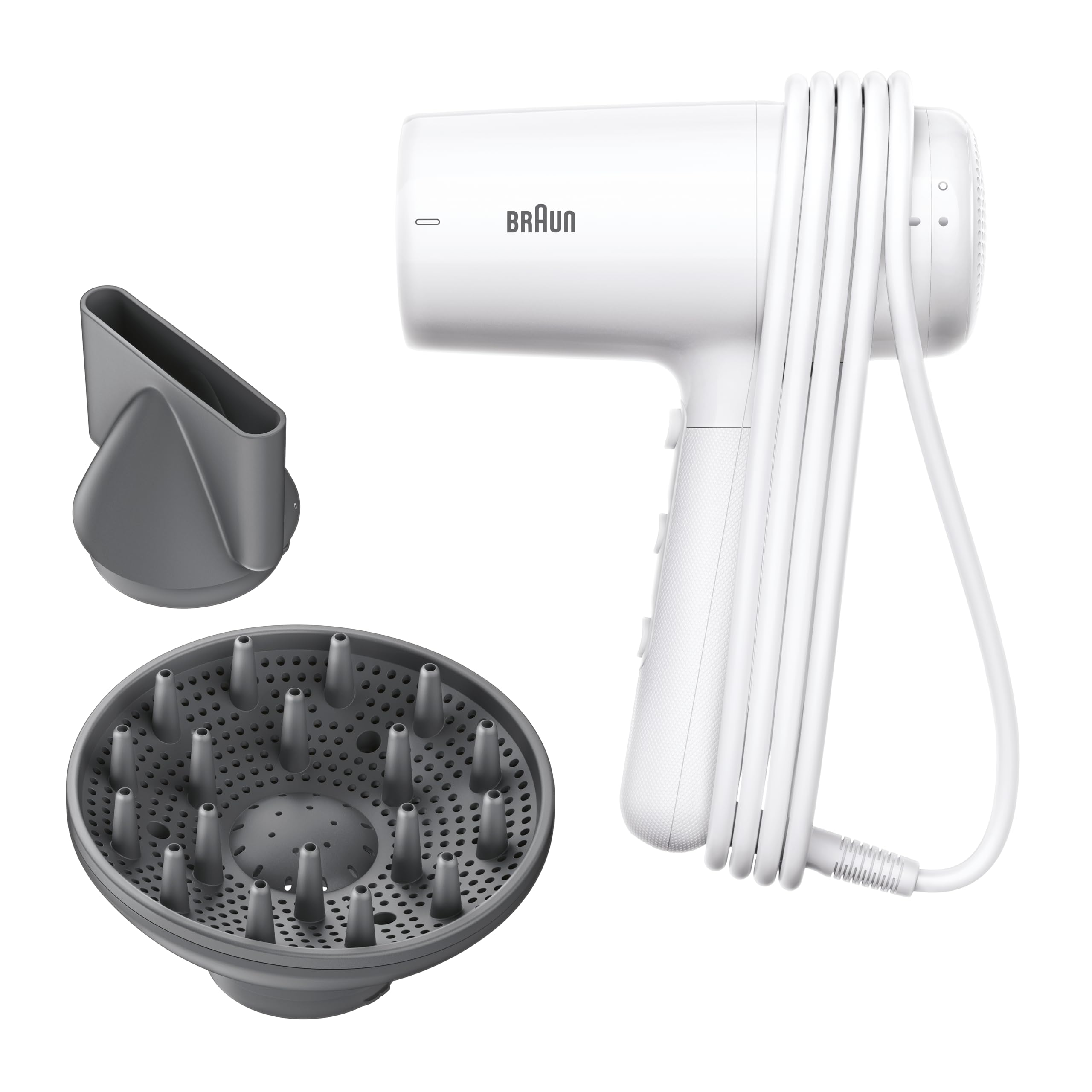 Braun Haartrockner HD2.21 – Leichter Haartrockner mit Diffusor und Stylingdüse für alle Haartypen, IONTEC Technologie, 2200 W, 3 Temperaturen und 2 Geschwindigkeiten, Weiß, BRHD226E