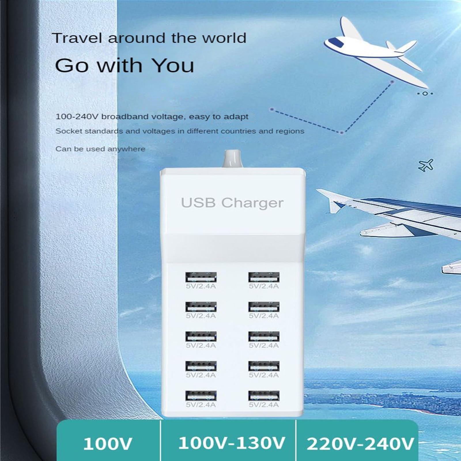 10-portowa ładowarka USB Multi-Port 5V2.4A 10-portowa ładowarka do telefonu komórkowego Pile Row Plug 40W stacja ładująca szybkie ładowanie, B