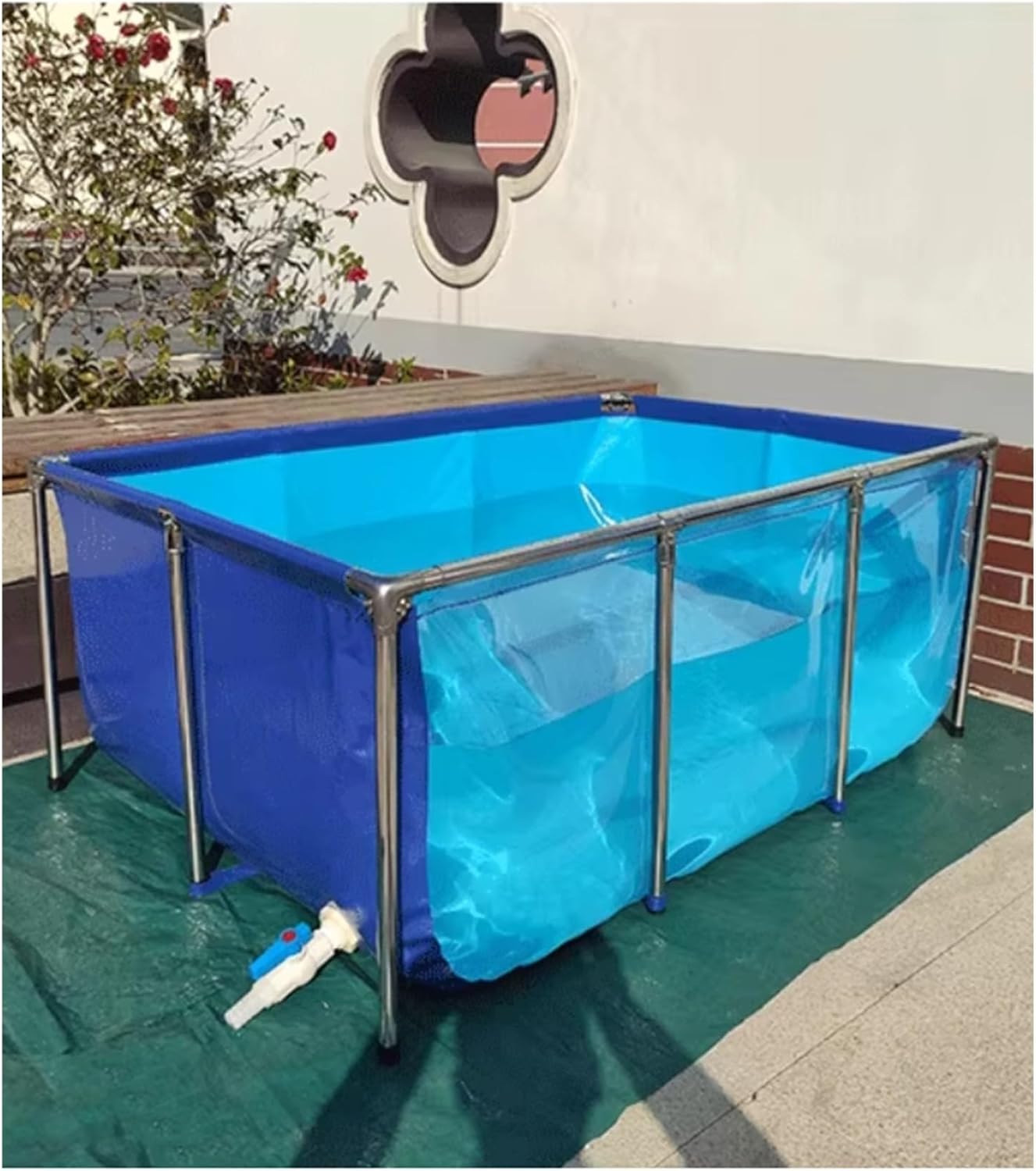 Durable PVC Above Ground Pond with Viewing Panel, Easy Setup Water Tank for Aquariums and Breeding, Portable Free-Standing Design for Fish and Plants