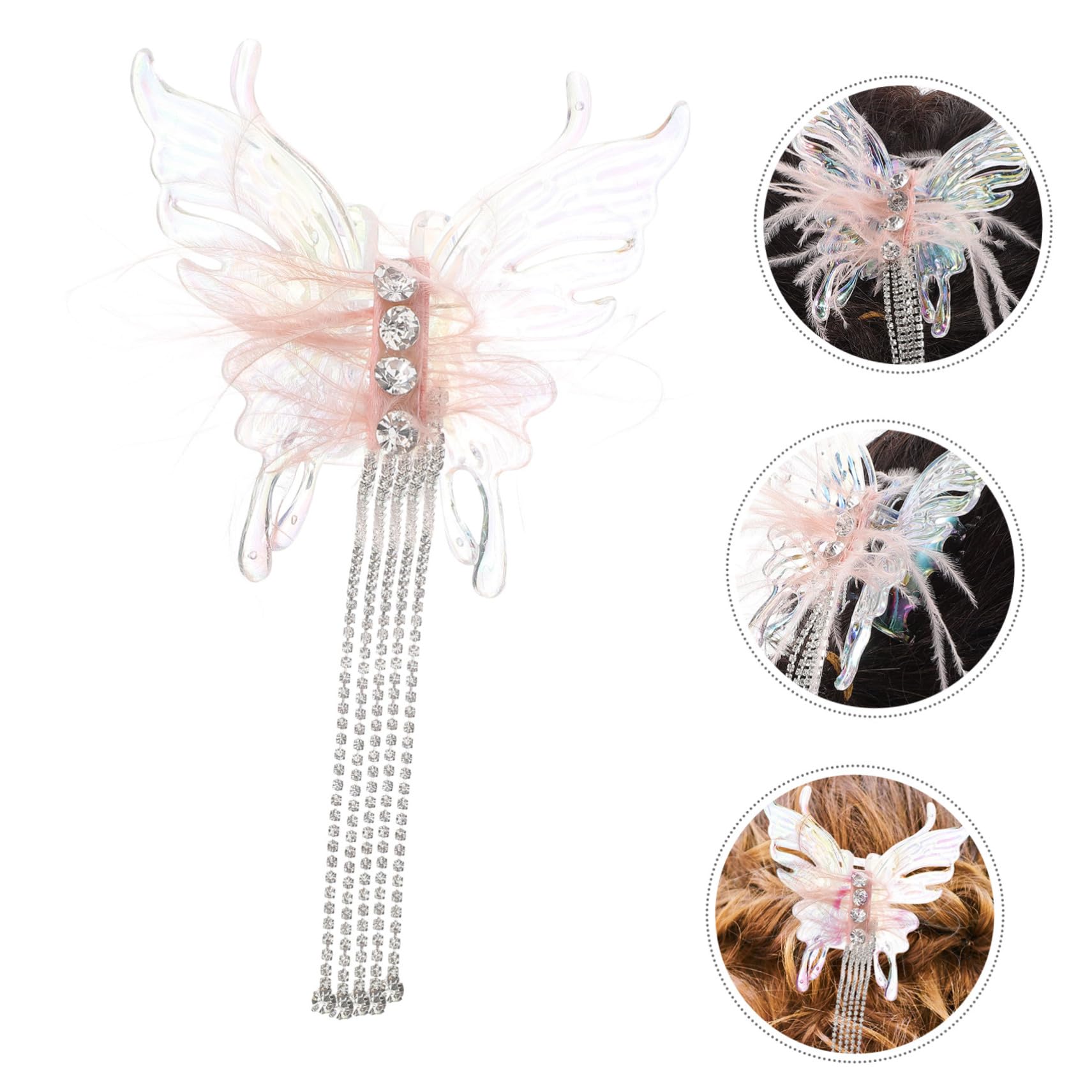 5 horquillas con plumas de, pinzas para el pelo, horquillas para el pelo con borlas de diamantes de imitación, accesorios para el cabello franceses para la boda de