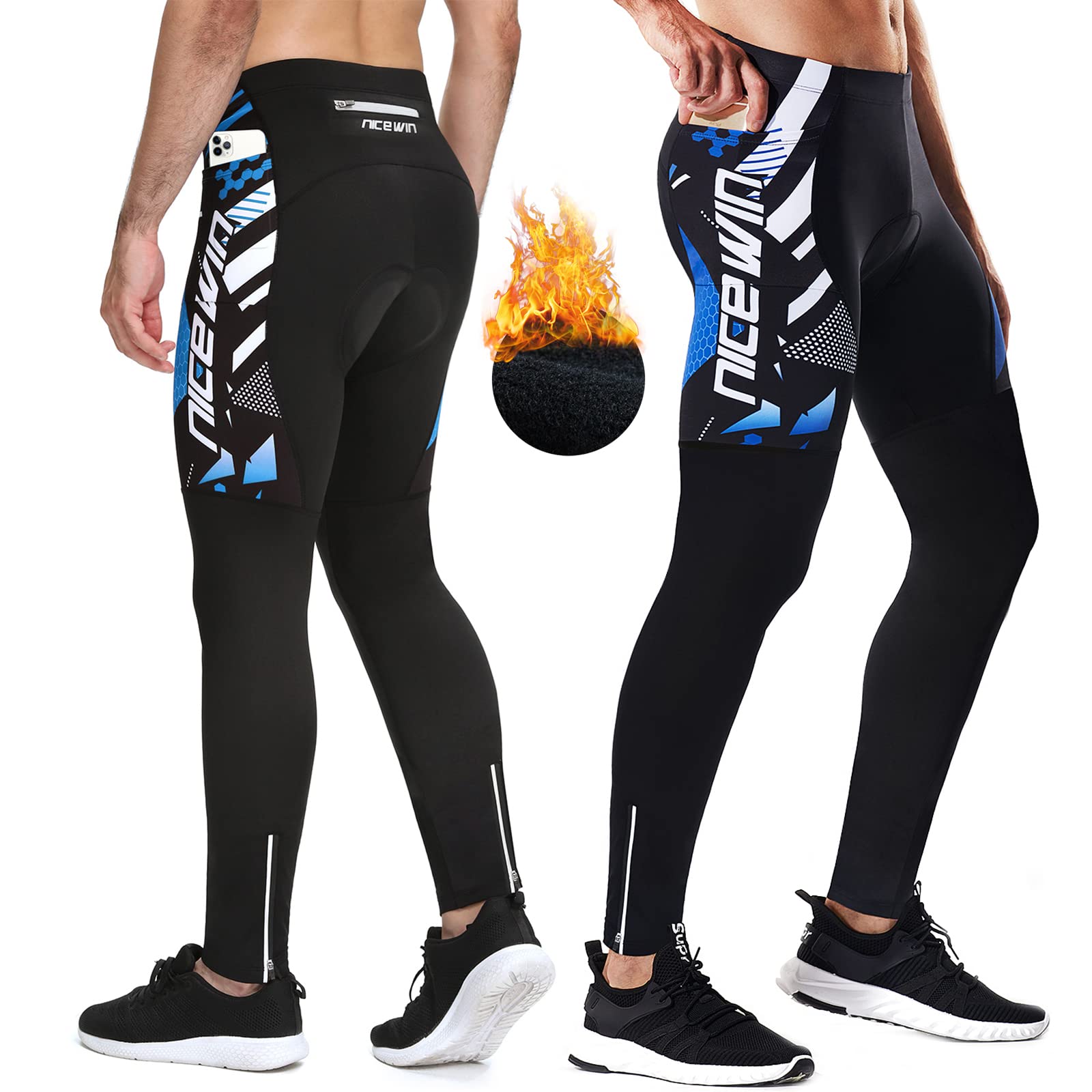 NICEWIN Pantaloni Lunghi da Ciclismo da Uomo, con Imbottitura 4D, Imbottiti, Invernali, Termici, Traspiranti, Antiurto