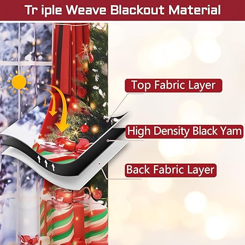 Miniatura 3 de Alishomtll Cortinas opacas de Navidad para dormitorio de 84 pulgadas de largo, cortinas de Navidad para sala de estar con árbol de Navidad, regalos,