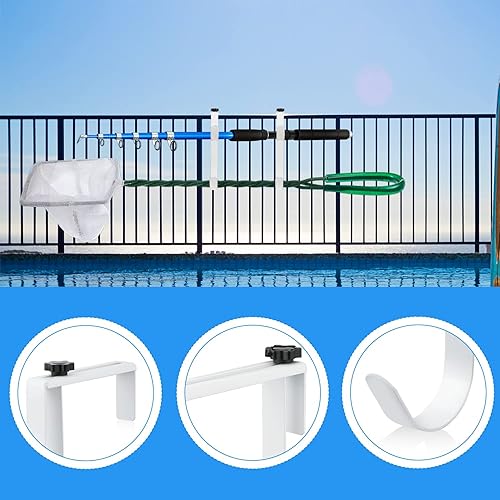 Miniatura 4 de Savita 2 ganchos dobles para poste de piscina, panel grueso ajustable, ganchos de equipo de valla de piscina, ganchos de metal para colgar