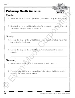 Evan-Moor Daily Geography Practice, Grade 5, Homeschooling and Classroom Resource Workbook, Reproducible Worksheets, Teaching Edition, USA, World, Continents, Oceans, Countries