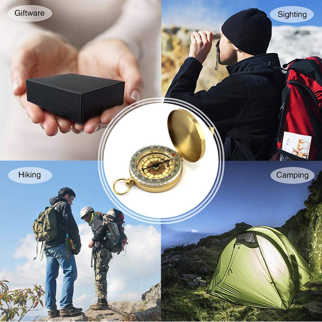 Boussole De Poche En Laiton étanche Avec Cadran Fluorescent, 48 Mm, Idéale Pour Randonnée, Camping, Voyage, Exploration Et Orientation