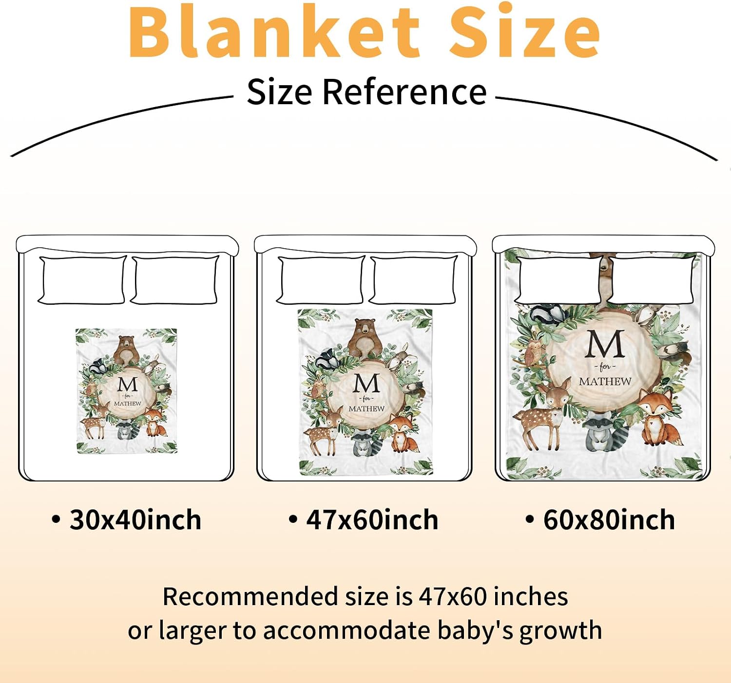 Personalized Baby Blanket - Custom Woodland Animals Blankets with Name - Soft Plush Flannel Throw Blanket with Double Layer Dotted Backing for Boys Girls Gift Color12