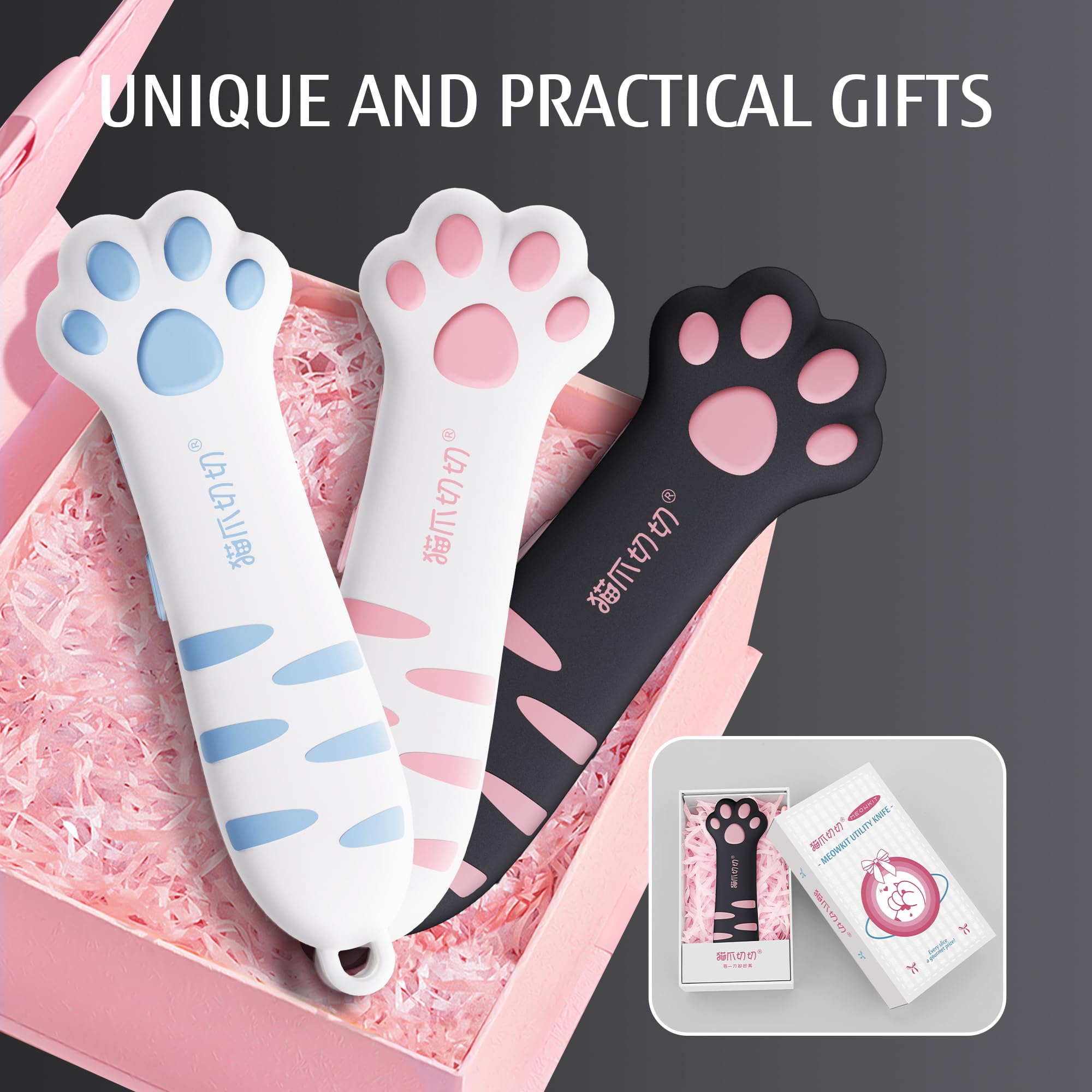 Cutter rétractable lame acier inoxydable revêtement antiadhésif poignée ergonomique patte de chat Rose Noir