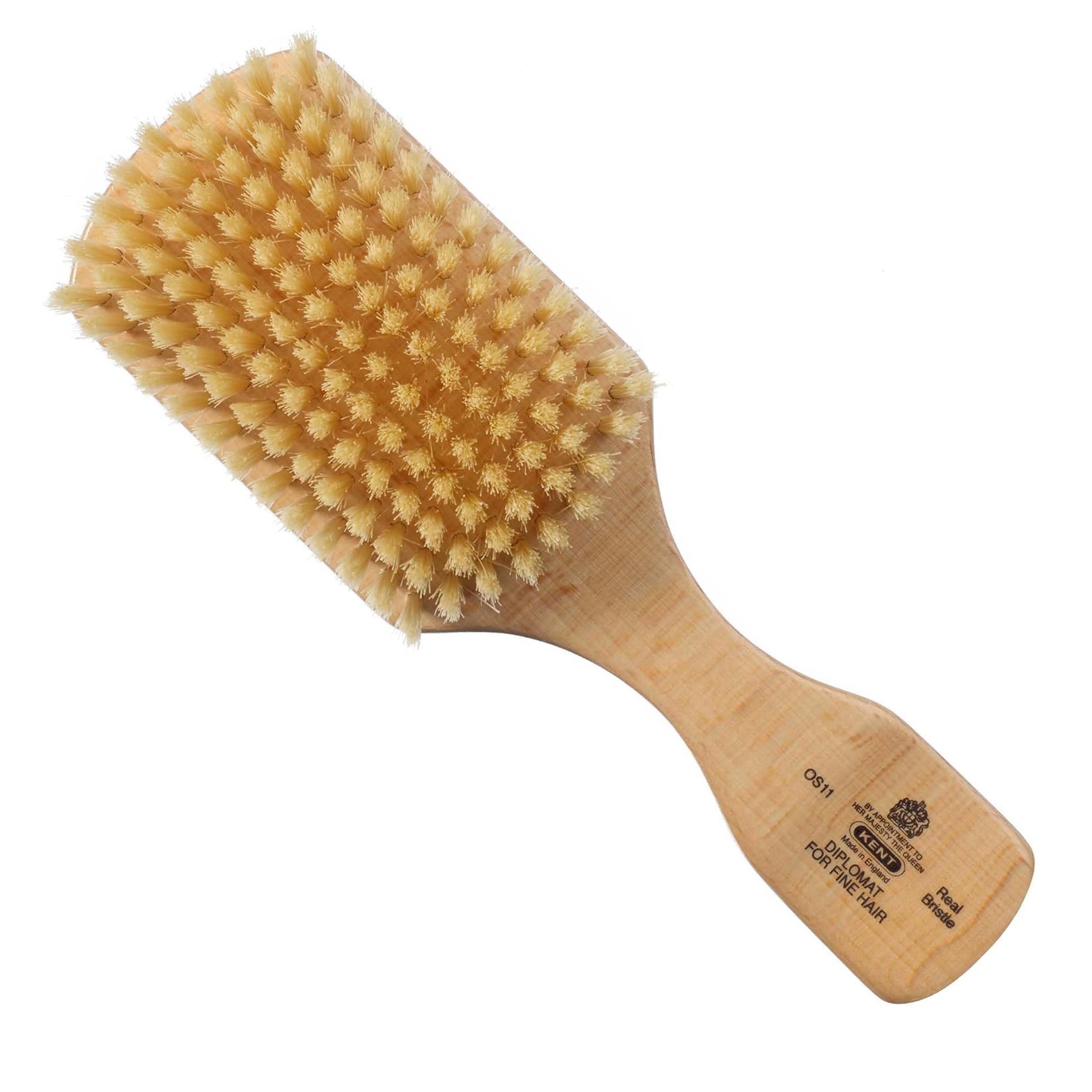 OS11 Satinwood Military Club Hair Brush & Beard Brush – Soft White Boar Bristles for Fine or Thinning Hair, Recommended for Sensitive Scalp and Hair Loss, Men's Grooming, and Beard Care