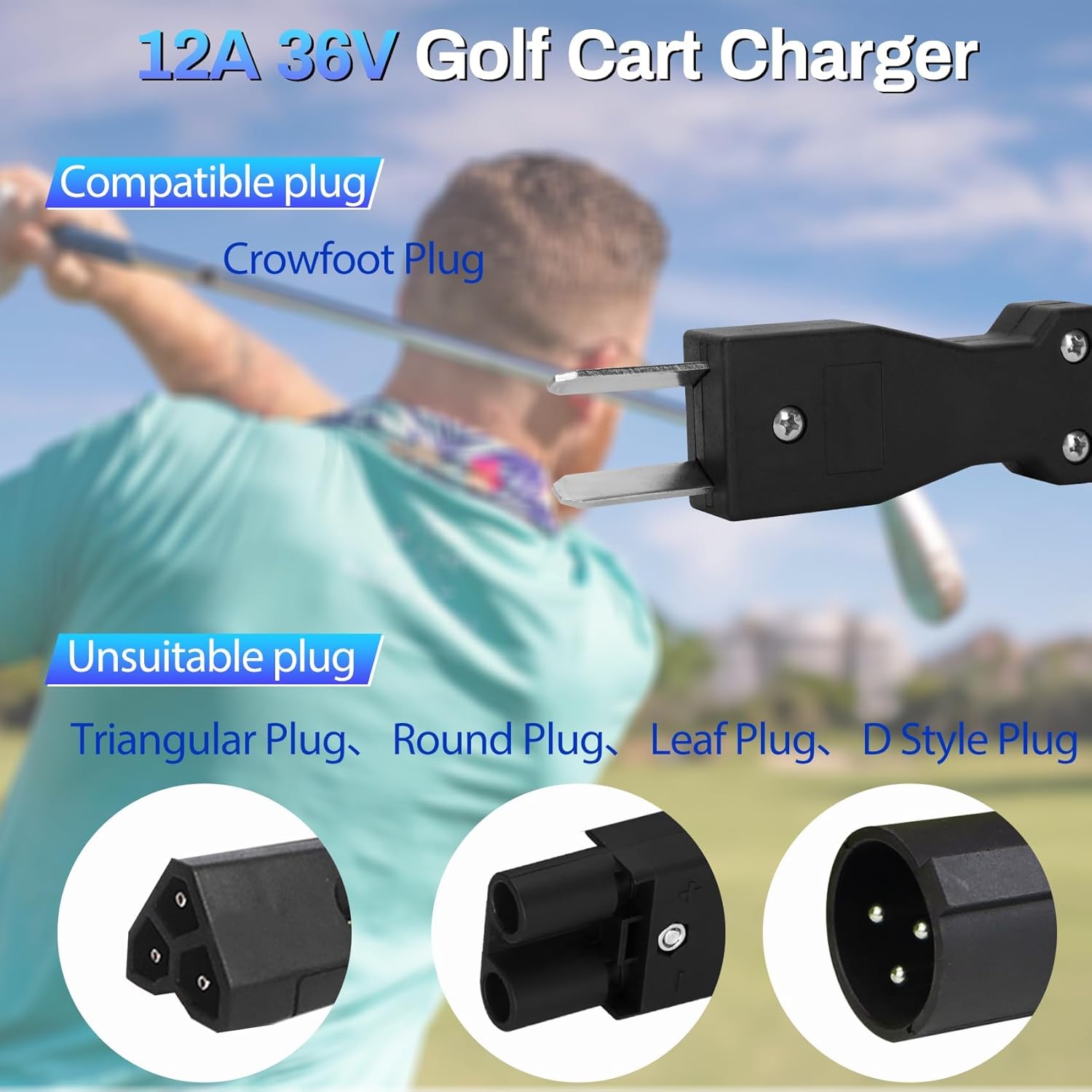 12 Amp 36 Volt Golf Cart Battery Charger for Yamaha EZGO (Lead-Acid) Club Car,12 Amp Smart Charger with Trickle Charge,Crowfoot Plug,36 Volt Golf cart Charger - Image 6