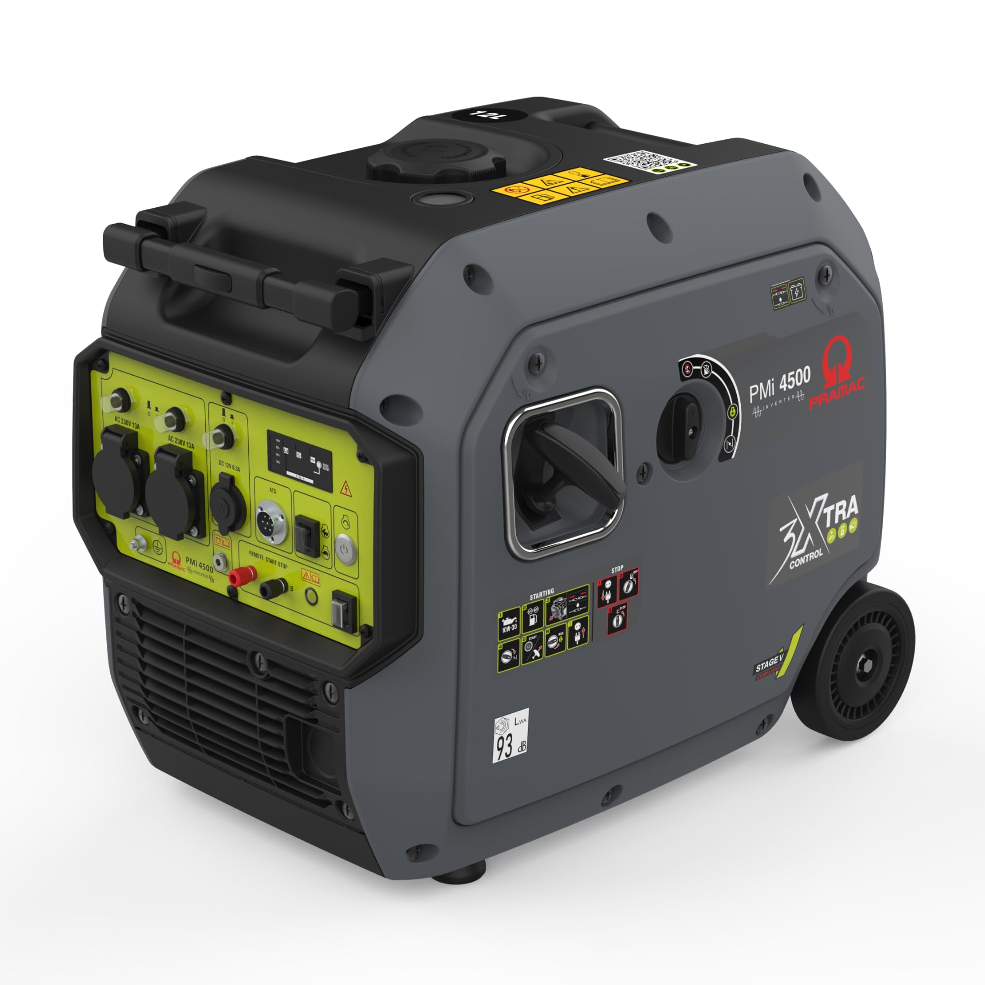 Pramac PMi 4500 Inverter Petrol Generator - 4200W Max Power, Electric Start, Quiet Operation, Remote Control, ATS Compatible, Portable with Wheel Kit, Dual UK Sockets
