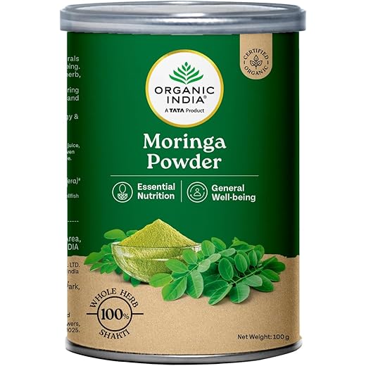 A TATA Product - Organic India Moringa Powder - 100g, Essential Nutrition Superfood, Helps Naturally Boost Energy Levels, Improves Stamina & Vitality, Rich In Vitamins & Minerals