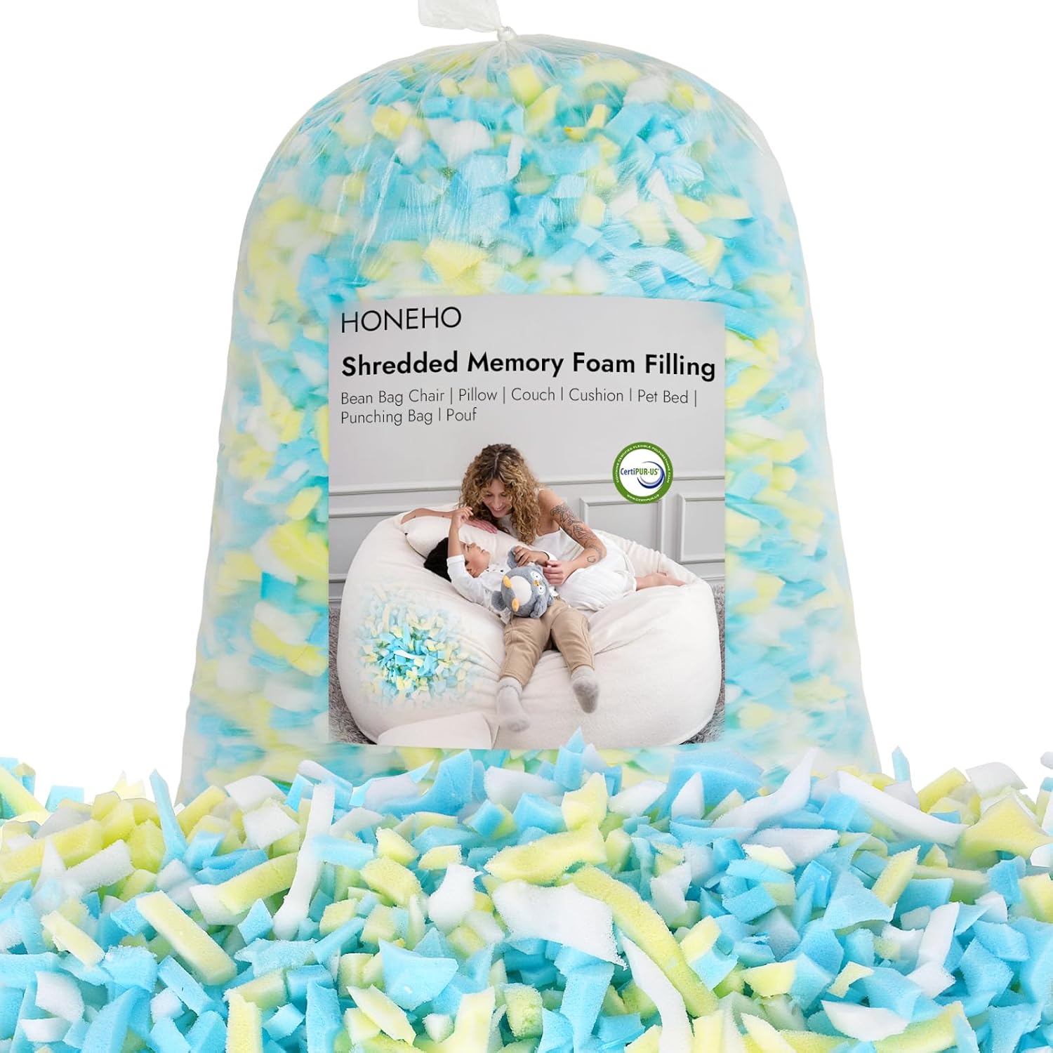 5lbs Shredded Memory Foam Bean Bag Filler, Soft and Convenient Bean Bag Filling Pillow Stuffing for Beanbag, Couch, Cushion, Stuffed Animals, Dog Bed, Arts Crafts