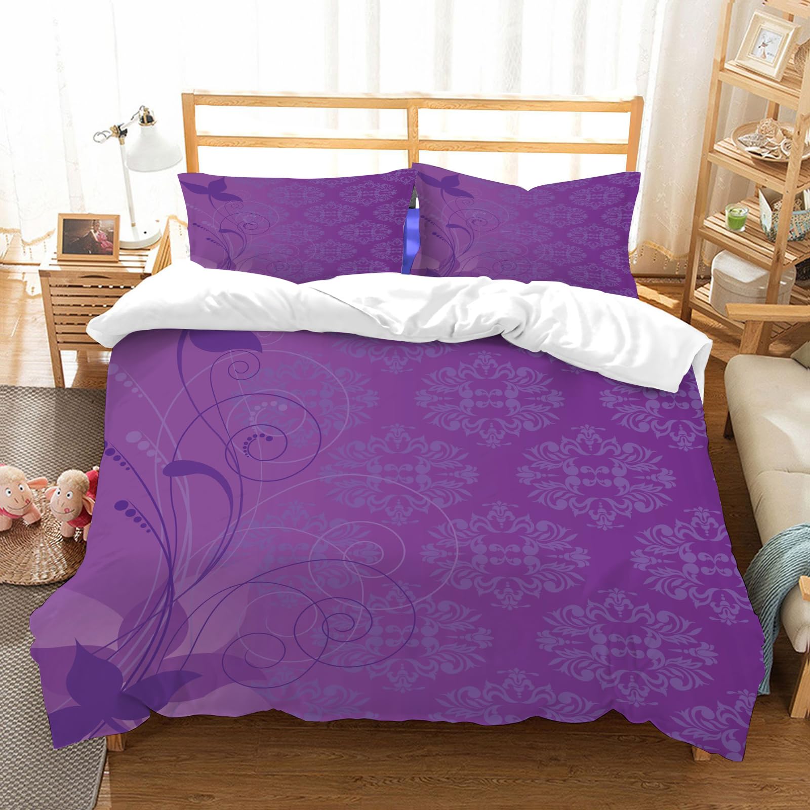 Parure de lit motif lilas 200x228 avec 2 taies d'oreiller en microfibre