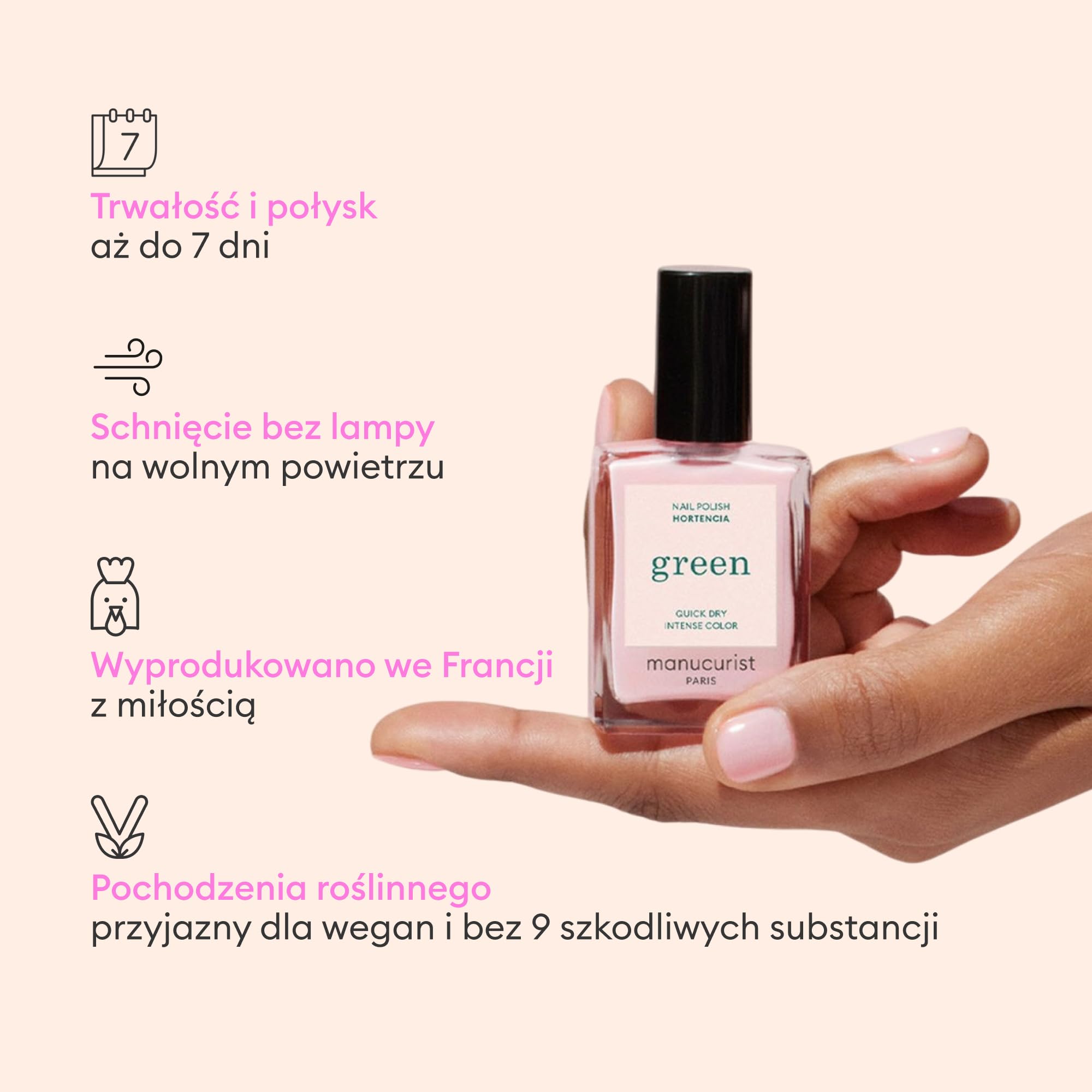 Manucurist Green™ Rose Routin (Hortencia) - Profesjonalny zestaw do manicure'u wegańskiego: 1 odtłuszczacz, 1 lakier do paznokci Hortencia, 1 lakier do paznokci, suche