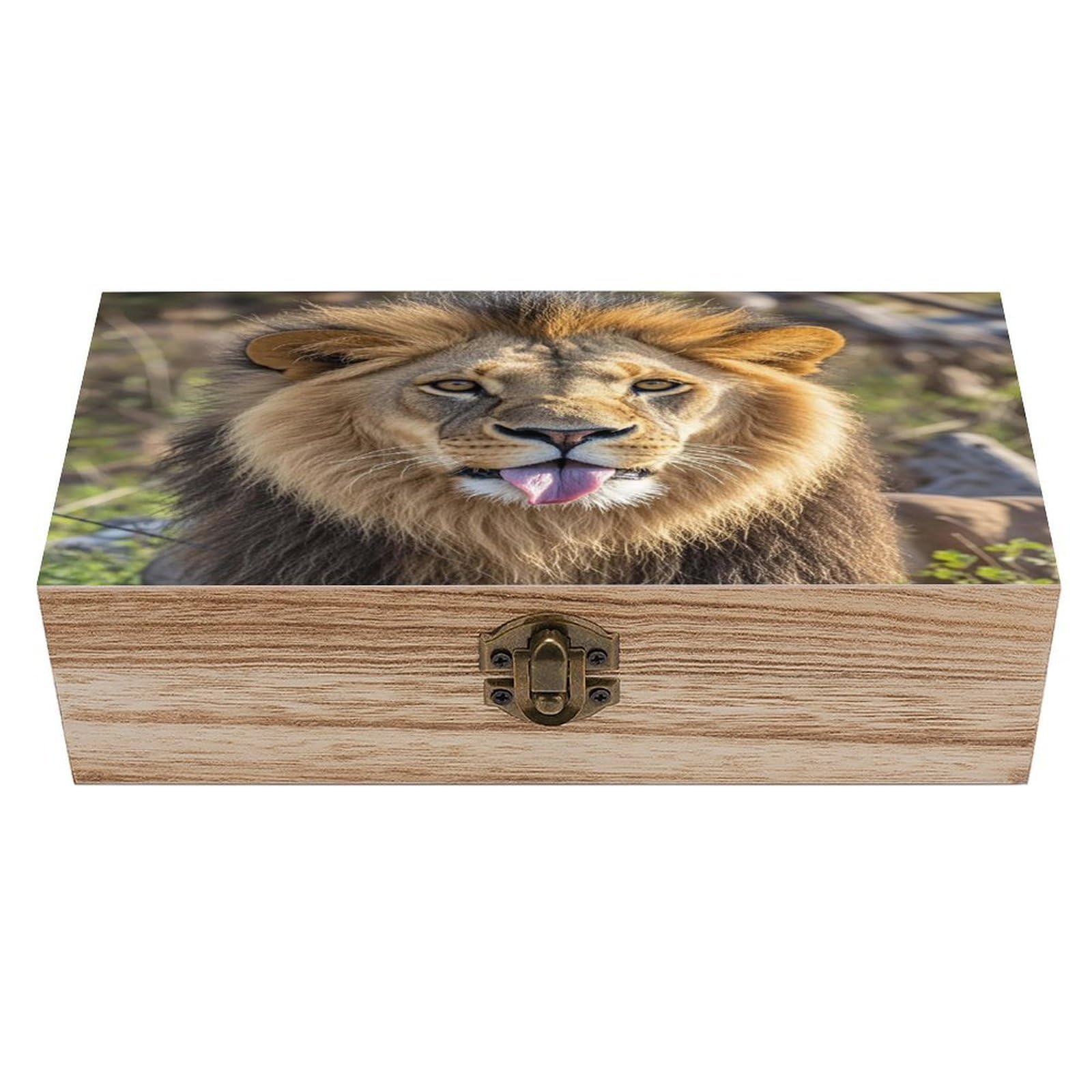 LZQPOEAS Lion Sticks Out Tongue Wooden Box Storage Space to Organize Jewelry in A Beautiful Small Storage Box Decorative Card Boxes Memory Treasure Boxes for Crafts And Photo Storage