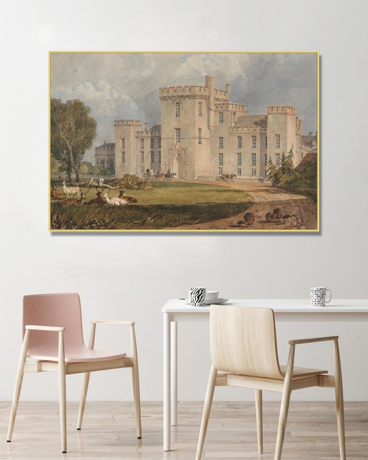 Złota rama. Arcydzieło J. M. W. Turner obraz na płótnie z ramką do galerii Romantyczny krajobraz malarstwo sztuka do salonu. D142. 50 x 75 cm.
