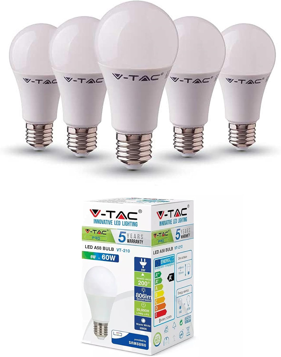 V-TAC 17W LED Glühbirne E27, 1710 Lumen, Tageslichtweiß 4000K, Nicht Dimmbar, A65 Form, 20.000 Stunden Lebensdauer