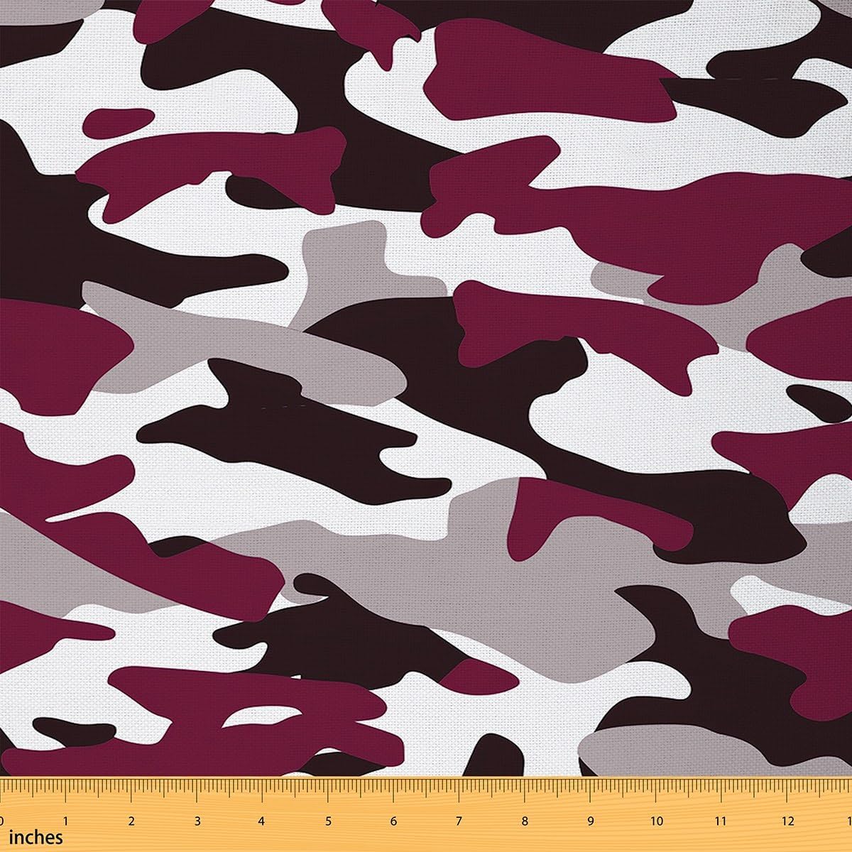 Feelyou Camouflage Fabric By The Yard, Camo Print Upholstery Fabric for Chairs Sofa Couch, Military Style Soft Flannel, 3 Yards, Red Grey White