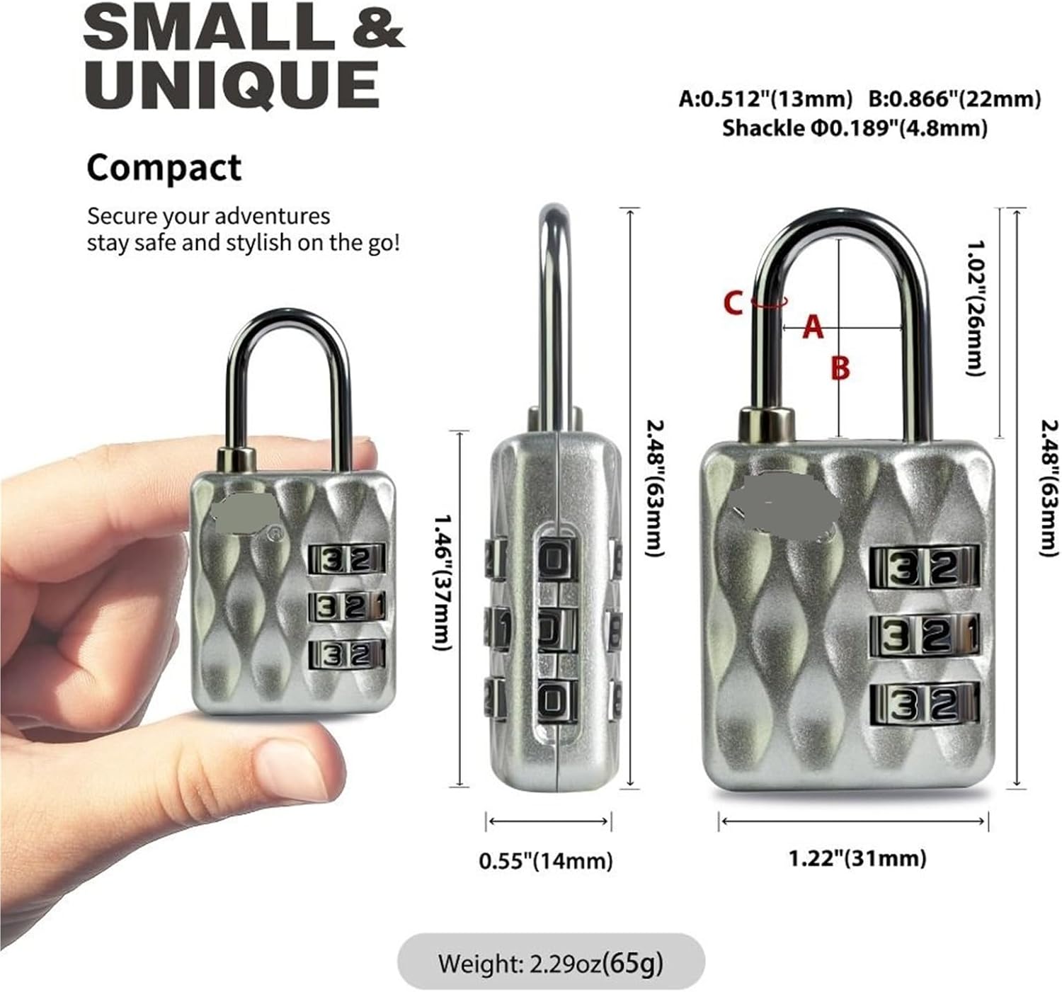 Creative Wave Pattern Password Lock Suitcase Luggage Backpack Zinc Alloy Coded Lock 3 Dial Digit Combination Lock 1Pcs(Silver)