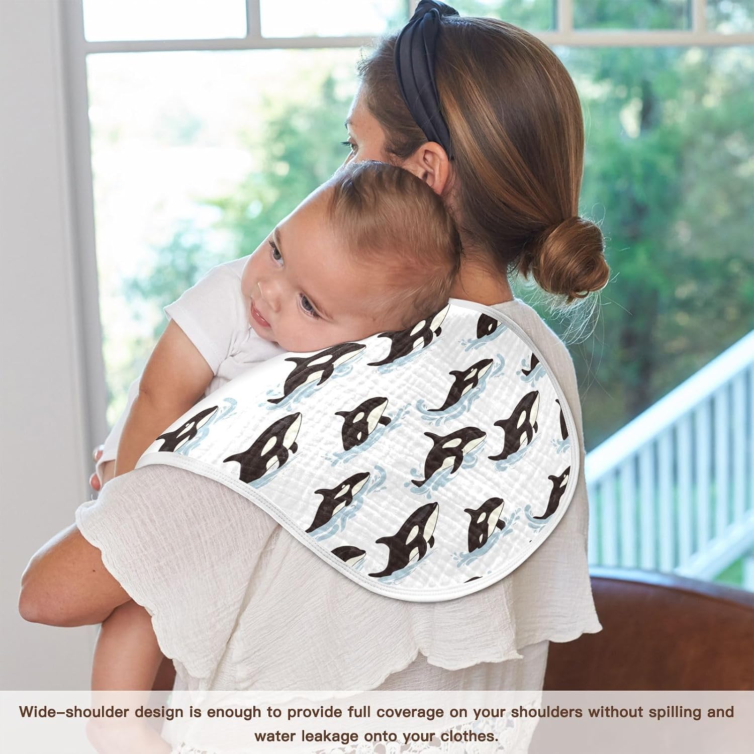 Muslin Burp Cloths for Baby Boys and Girls - 4-Pack Ultra Absorbent Killer Whale Orca Muslin Washcloths, Newborn Towel, Milk Spit Up Rags, Burp Cloth Bib for Unisex, 22 x 11 Inch