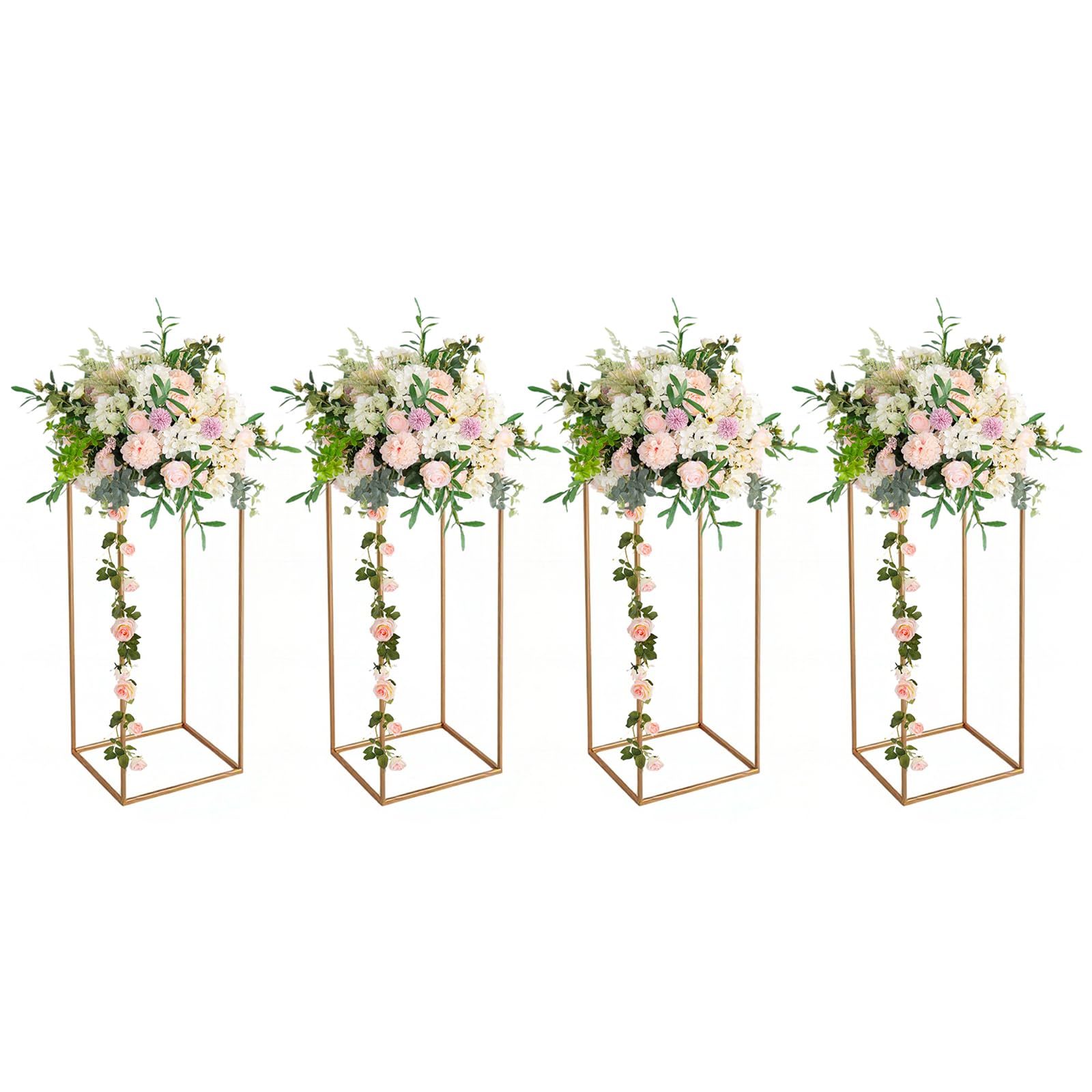 Aptliton 4Pcs Column Wedding Flower Stand, 60cm Gold Vase Stand for Wedding Centrepieces Decorations, Metal Frame with Acrycle Panel Display Rack for Table Centrepieces Party Home Decorations