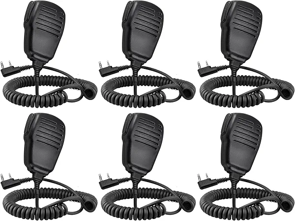 SAMCOM Speaker Mic for Two Way Radios,2 Pin Walkie Talkies Shoulder Mic, Handheld Walkie Talkie Microphone for Most 2 Way Radio, K Type Radio Microphone with PTT (6 Pack)