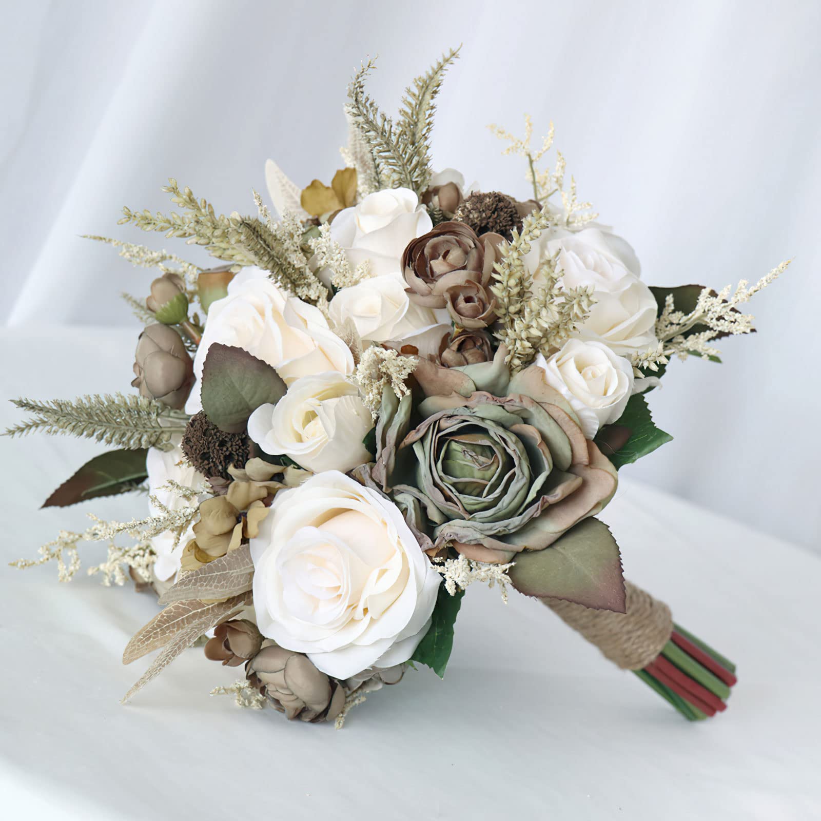 Hochzeitsstrauß im Vintage-Stil, künstlich, mehrfarbig, seidig, Handblume, cremeweiß, Khaki, Rose, Braut, Brautstrauß, Brautjungfer, Hochzeitsdekoration, Blumensträuße