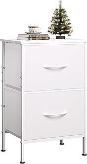WLIVE Nightstand, Nightstand with 2 Drawers, Bedside Furniture, Night Stand, Small Dresser for Bedroom, End Table with Fabric Drawers, College Dorm, White, Size L