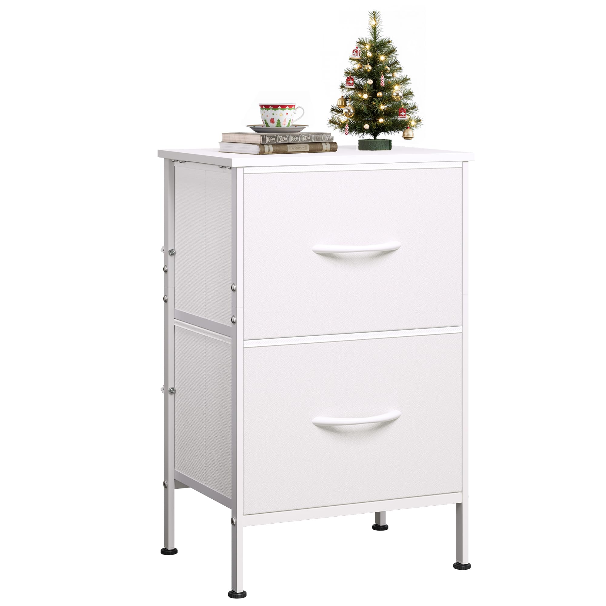 WLIVE Nightstand, Nightstand with 2 Drawers, Bedside Furniture, Night Stand, Small Dresser for Bedroom, End Table with Fabric Drawers, College Dorm, White, Size L