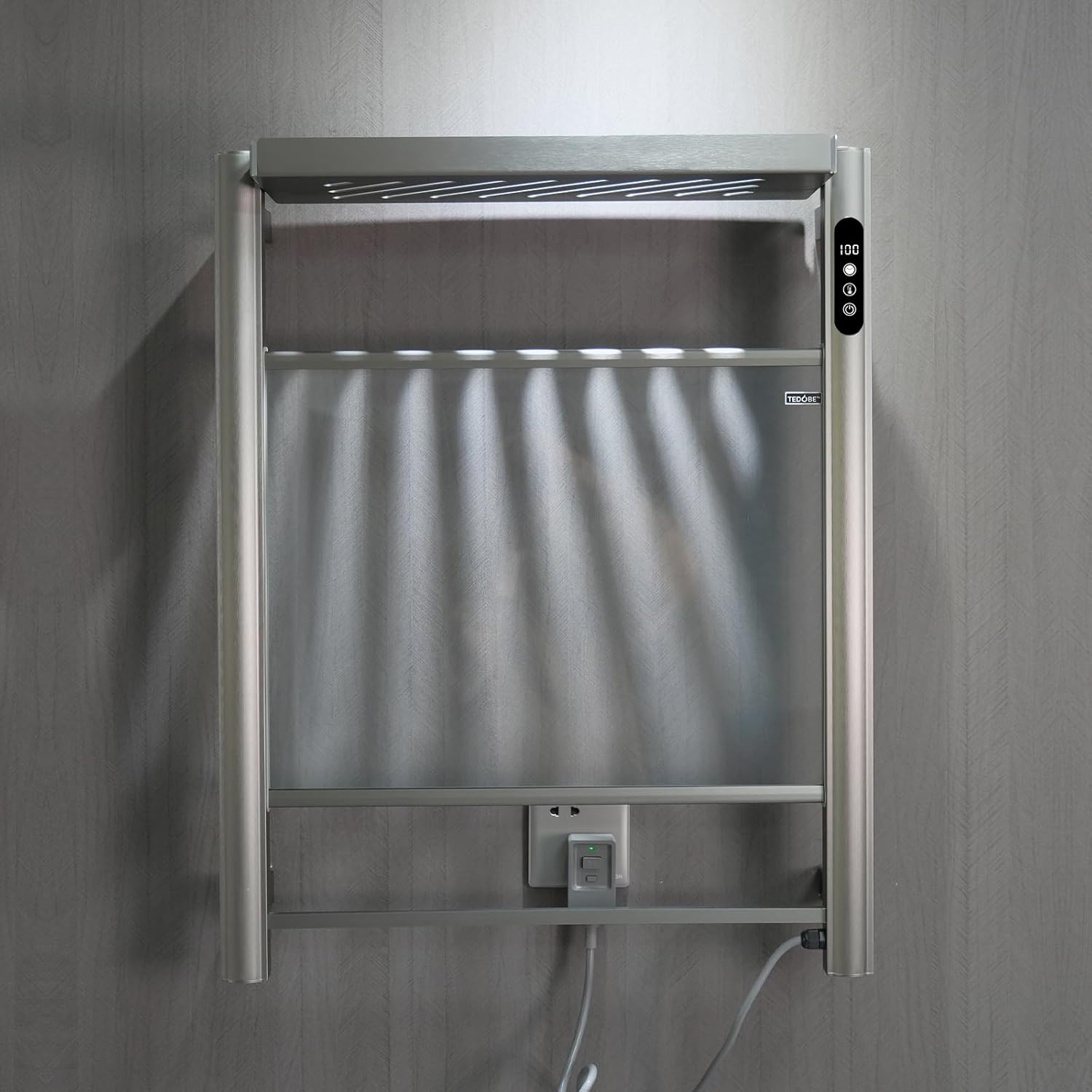 Electric Heated Towel Rack, Wall Mounted Glass Towel Warmer for Bathroom, Fast Heating Grey Towel Dryer, Energy Saving Home Spa Heater with Overheat Protection 130W